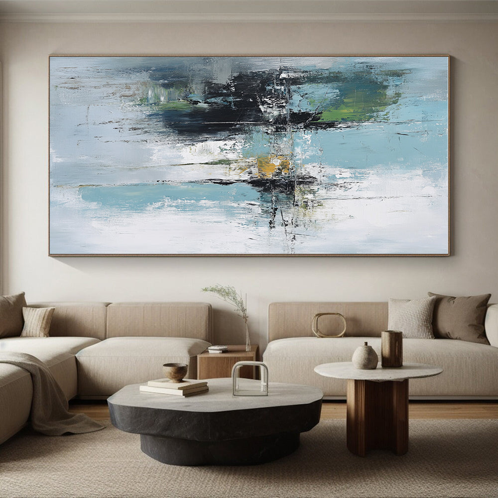 Light Blue Green Abstract Painting with Subtle Reflections GER758