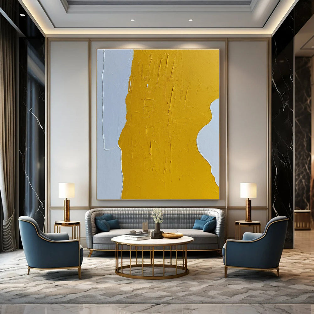 Yellow and White Textured Abstract Painting ADGE340