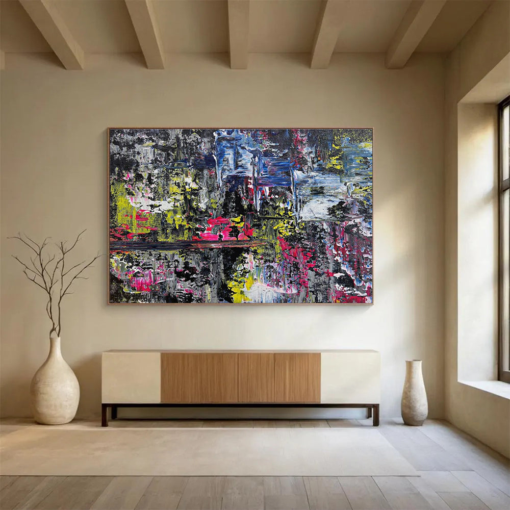 Dark Colorful Abstract Painting with Neon - Like Pops THY338