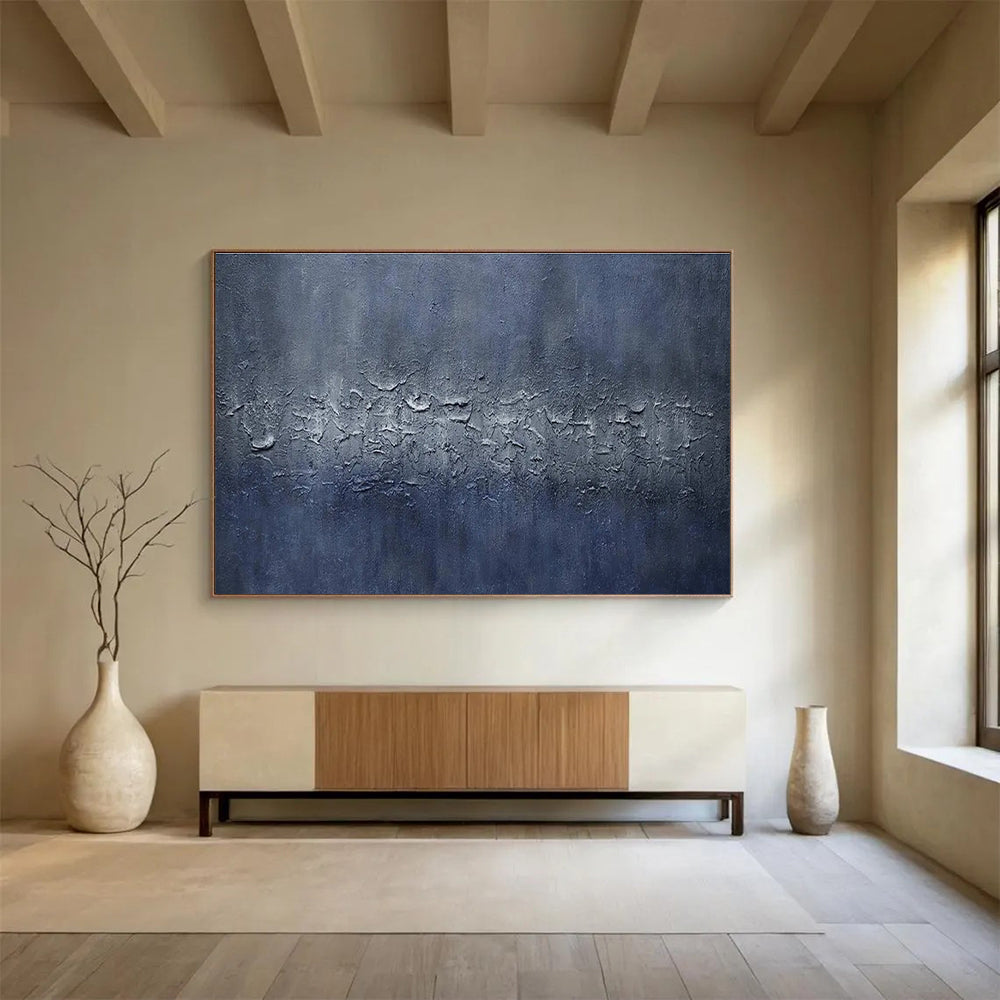 Blue Textured Abstract Painting with Cool, Industrial Vibes THY392