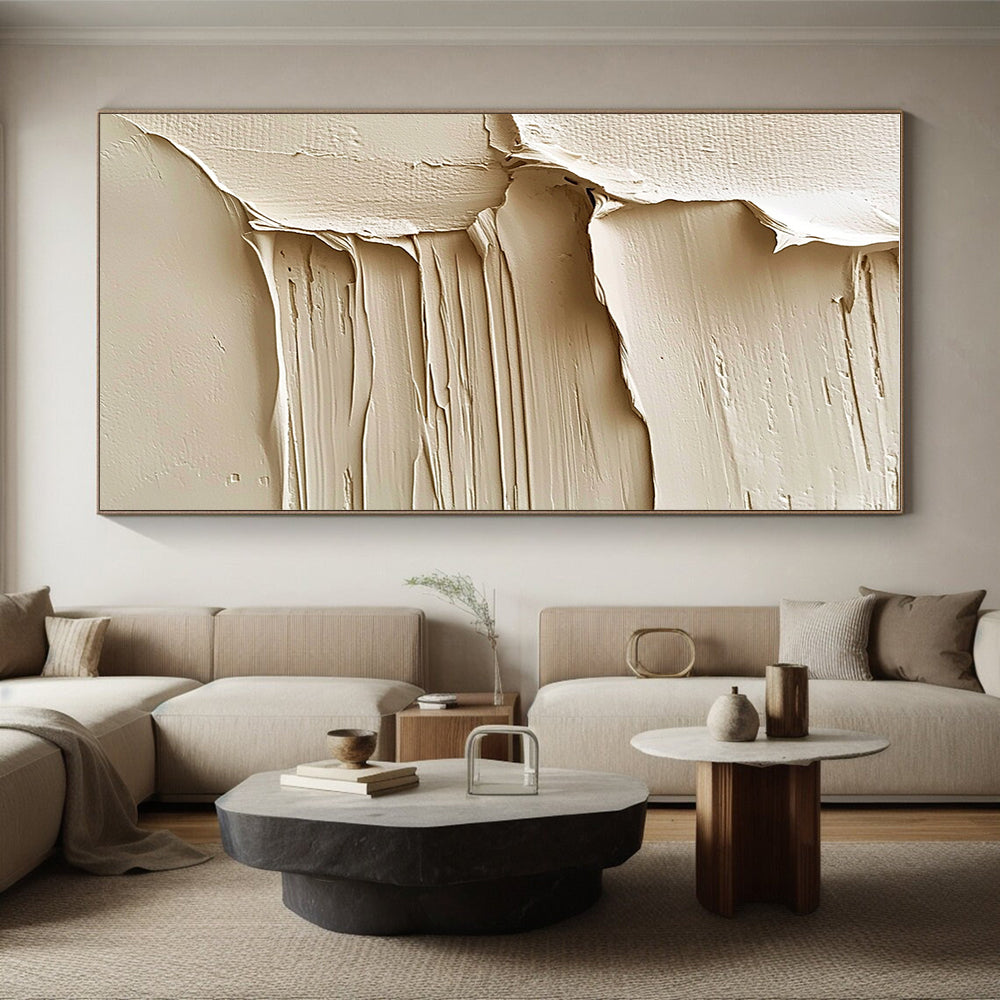 Beige Textured Abstract Painting with Layered Surfaces GER071