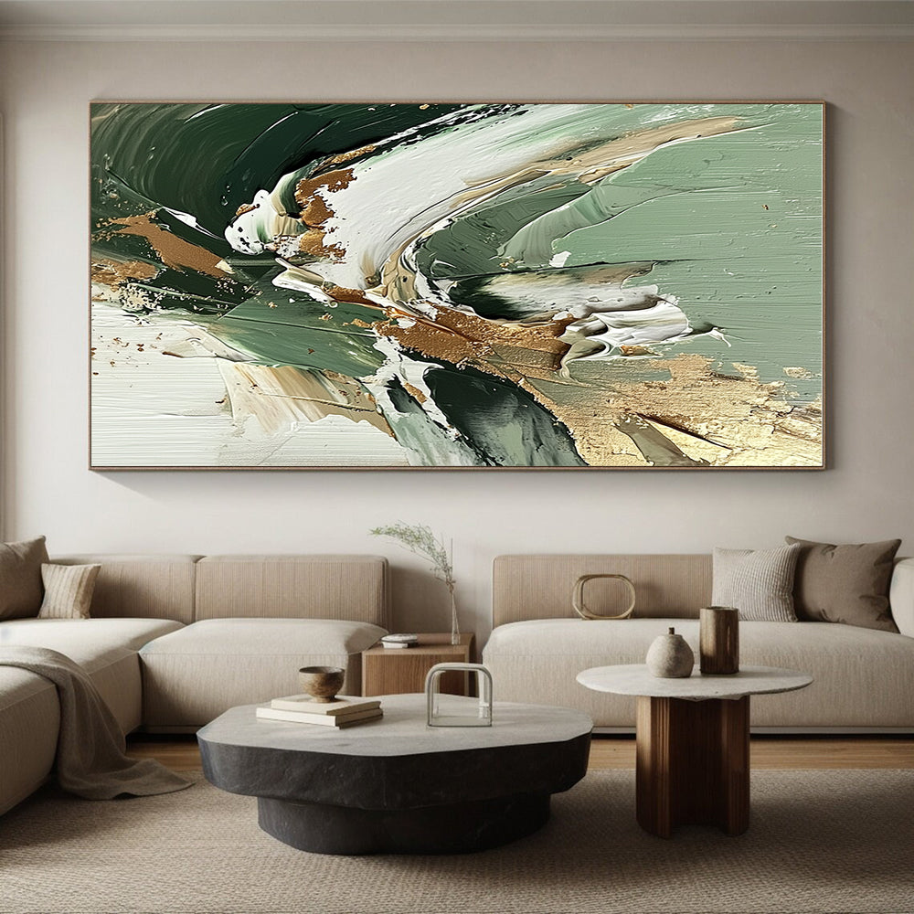 Green Gold Textured Abstract Painting with Luxe Impasto GER536