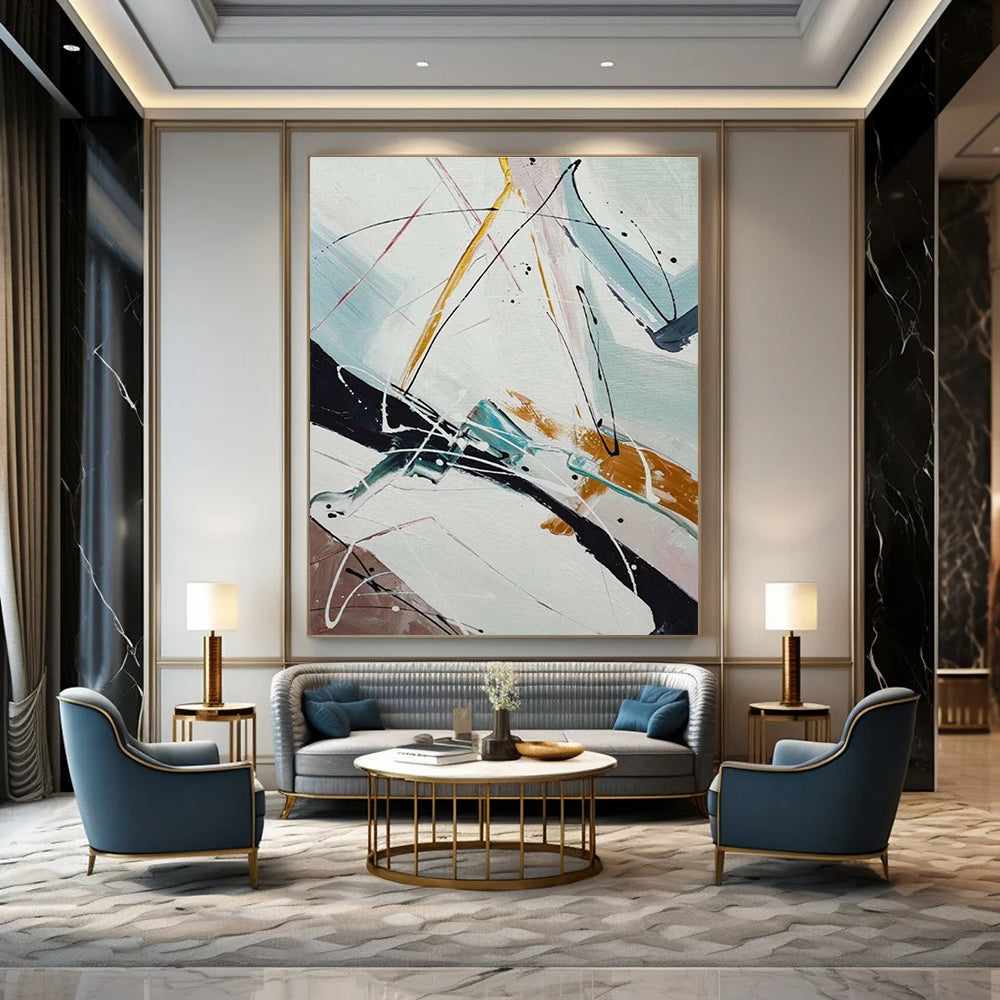 White Yellow Blue Black Abstract Painting ADGE046