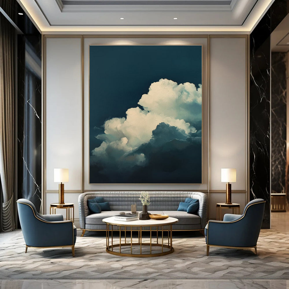 Dark Blue White Cloud Abstract Painting ADGE015