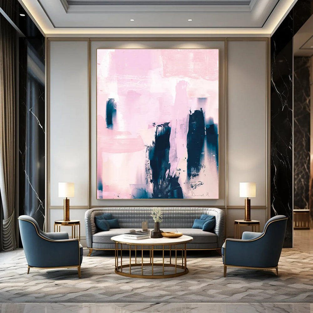 Pink and Blue Abstract with Bold Forms Painting ADGE179