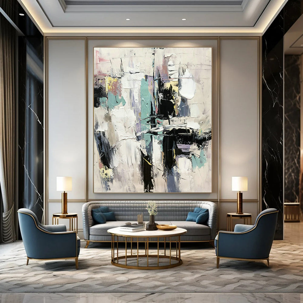 Ultra - Extended, Smart - Mirror - Integrated Custom Abstract Paintings for Living Room Functionality DLZ0498