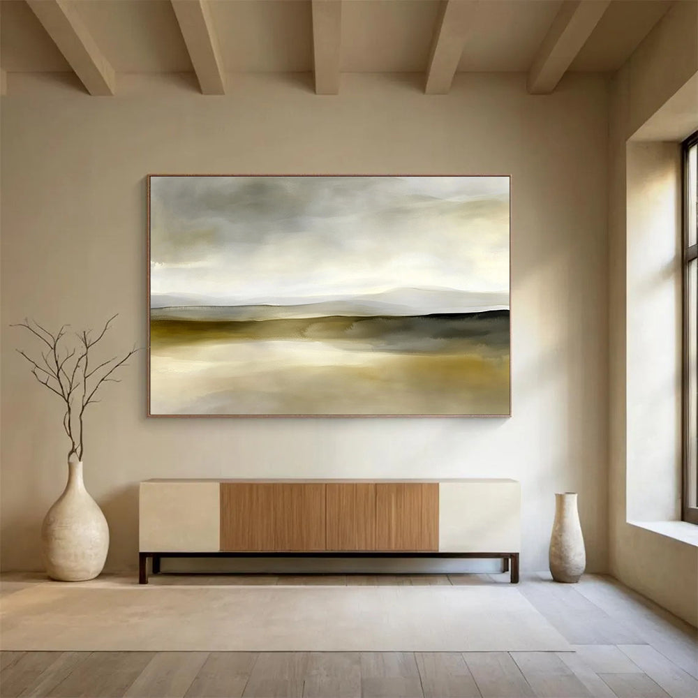 Neutral Landscape Abstract Painting in Gray and Beige DYP447