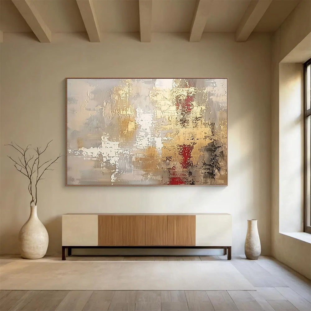 Gold Red Grey Abstract Textured Painting THY044