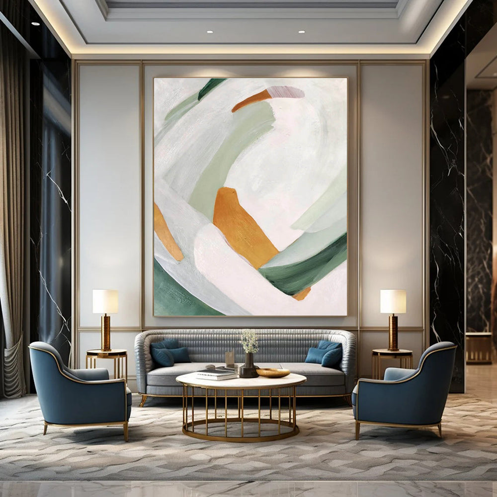 White Green and Gold Abstract Painting ADGE257