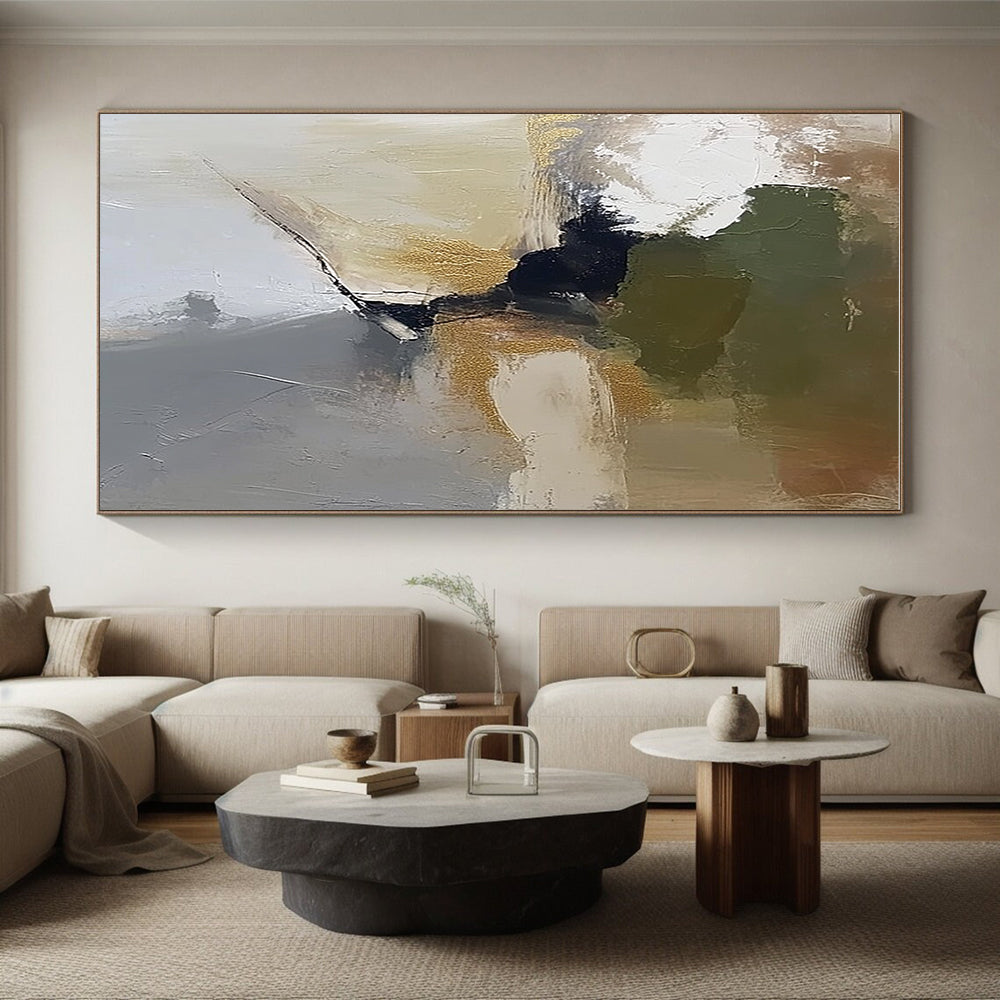 Green Gold and Gray Abstract Painting with Artistic Blends GER434