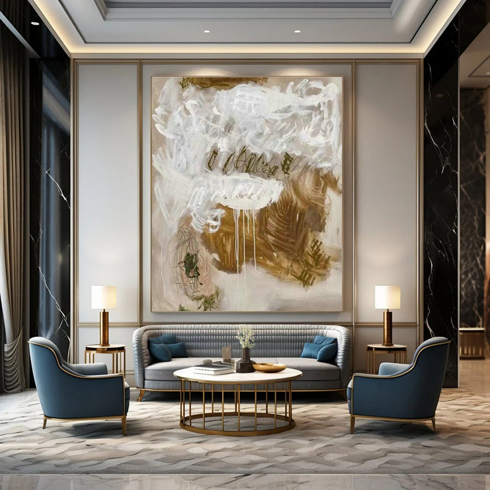 Oversized Custom Hand-Painted Abstract Canvas for Office Reception Desk Wall and Cottage Hallway Bicycle Storage Niche Wall DLZ1987