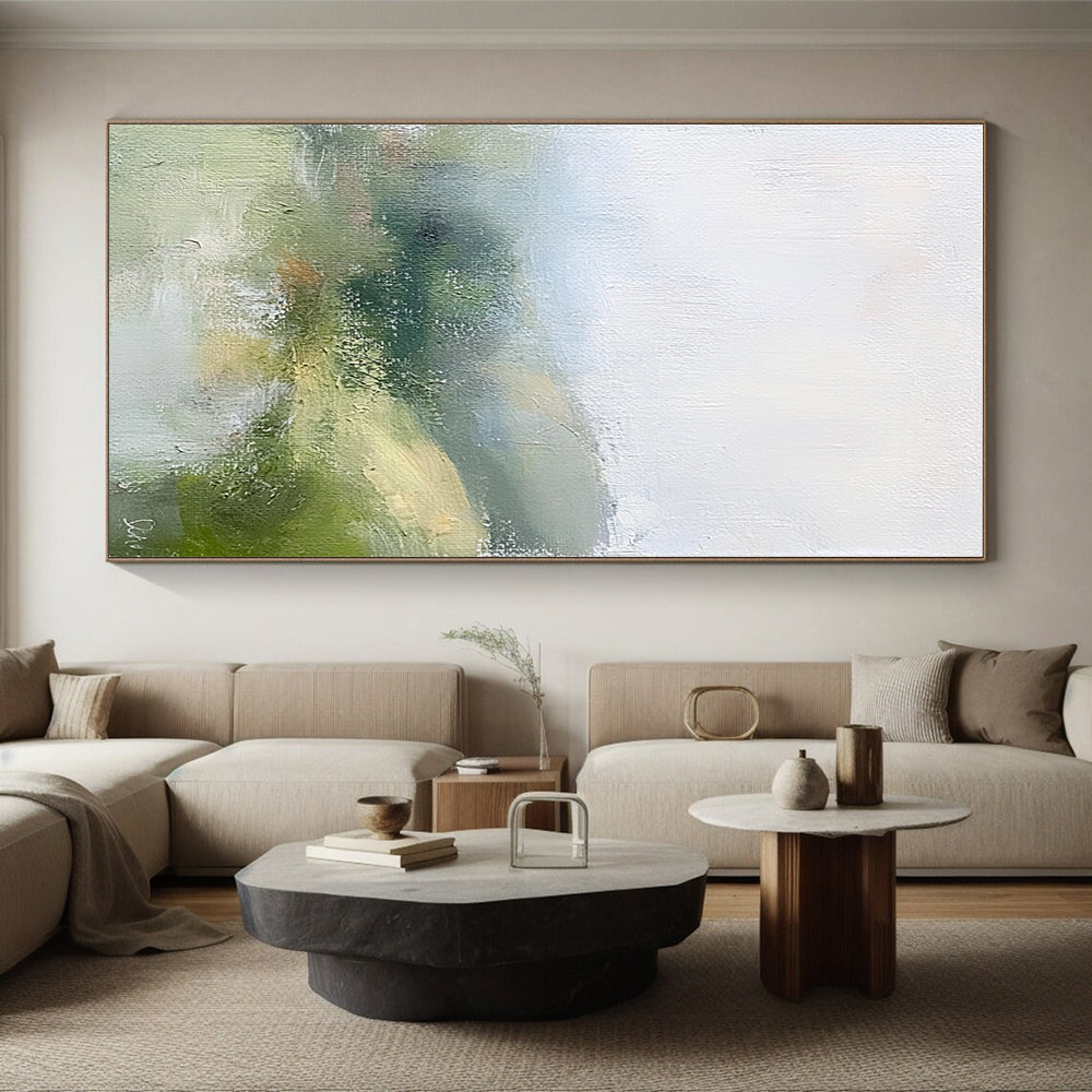 Soft Landscape Abstract Painting with Muted Green and Blue Tones GER184