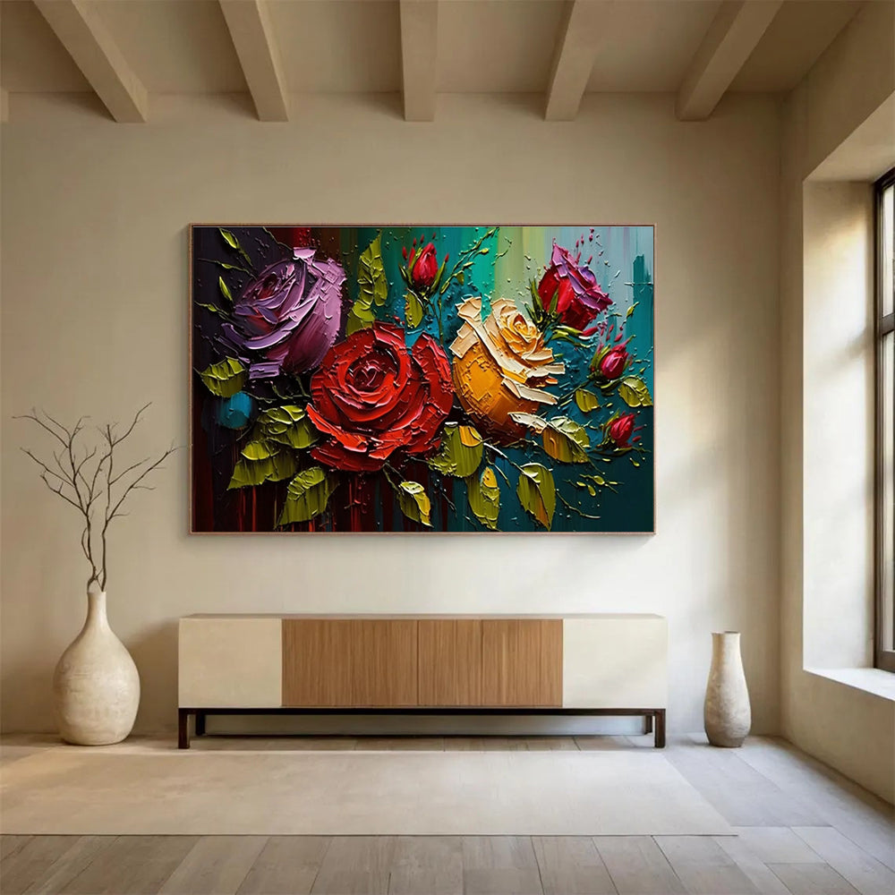 Textured Rose Bouquet Abstract Painting with Rich Color Palette THY303