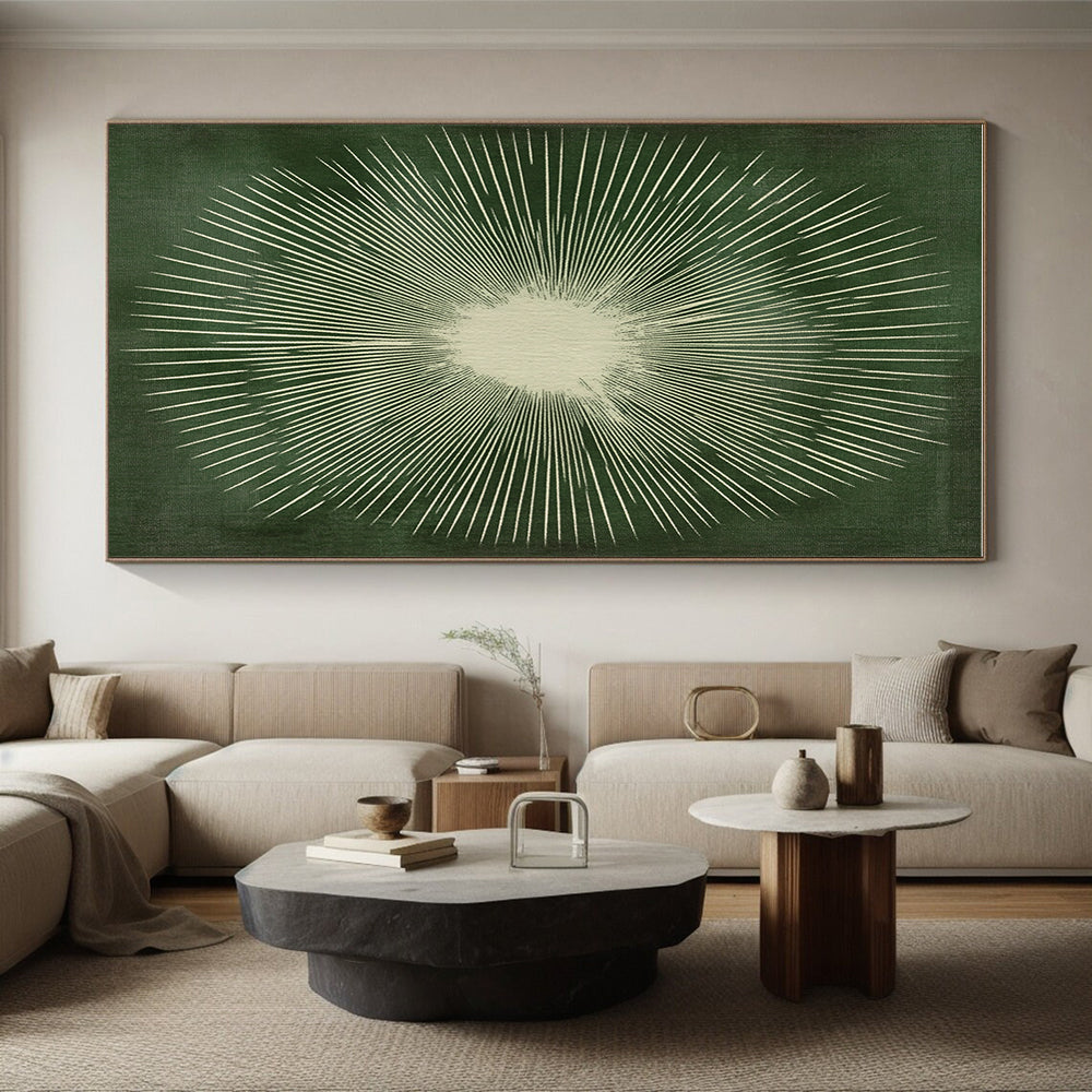 Sunburst - Inspired Green and White Abstract Art GER267