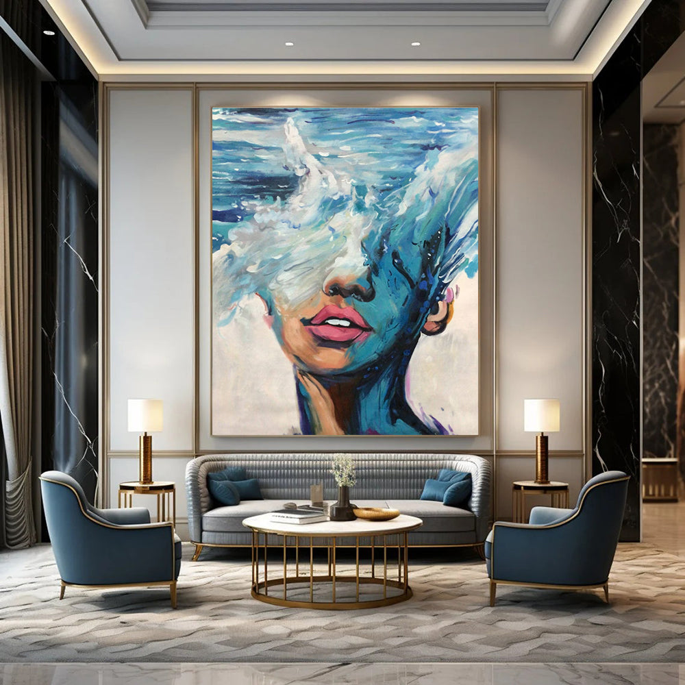 Ocean Wave and Face Abstract Painting ADGE347
