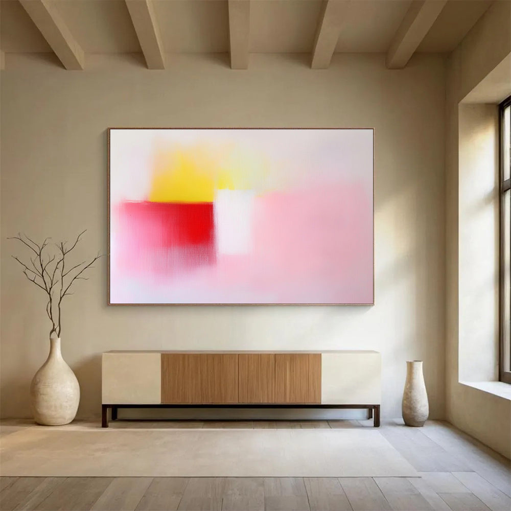 Soft Color Block Abstract Painting with Pink Yellow and Red DYP410