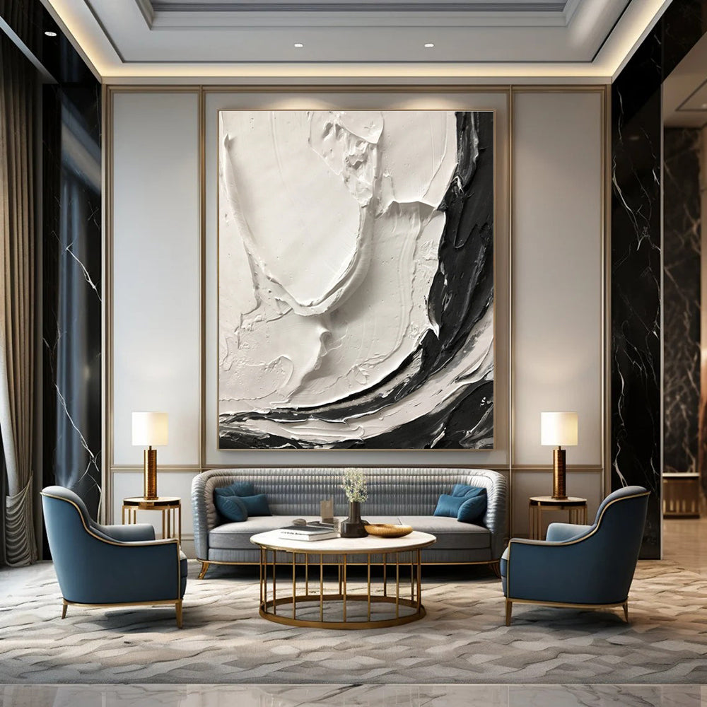 Black and White Expressive Swirl Textured Abstract Painting ADGE387