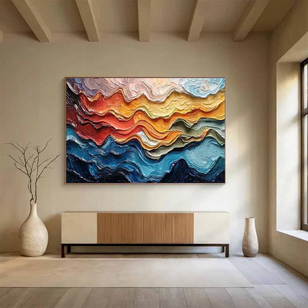 Colorful Wave Texture Abstract Painting with Layered Hues THY292