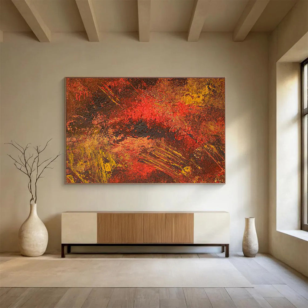 Red Brown Textured Abstract Painting with Ear THY Tones THY332