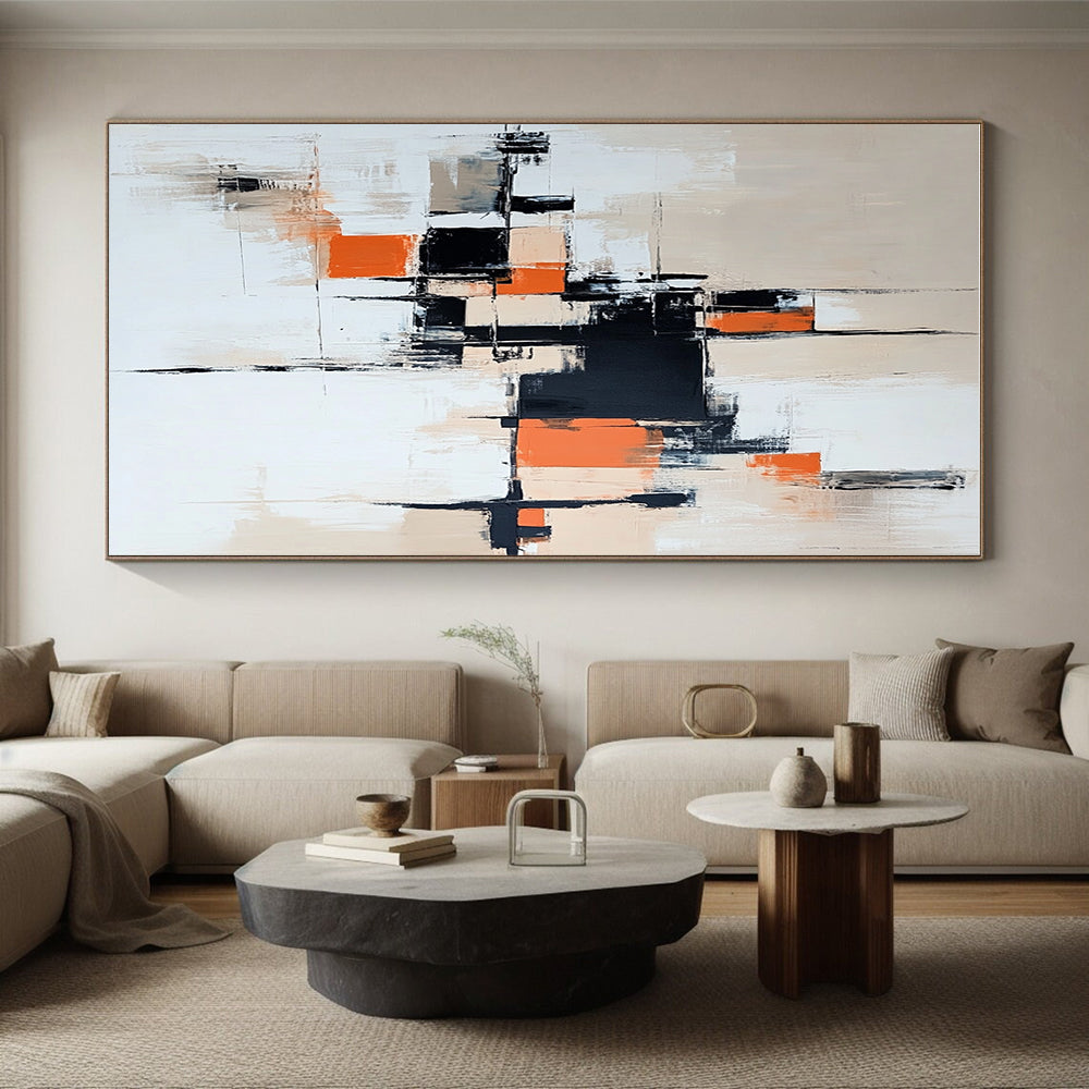 Orange and Black Abstract Painting with Geometric Forms GER457