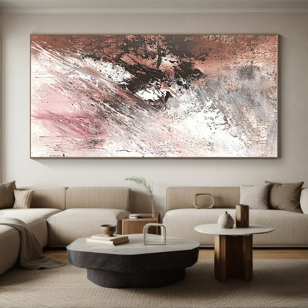 Brown Gray and Pink Abstract Painting with Subtle Drips GER673