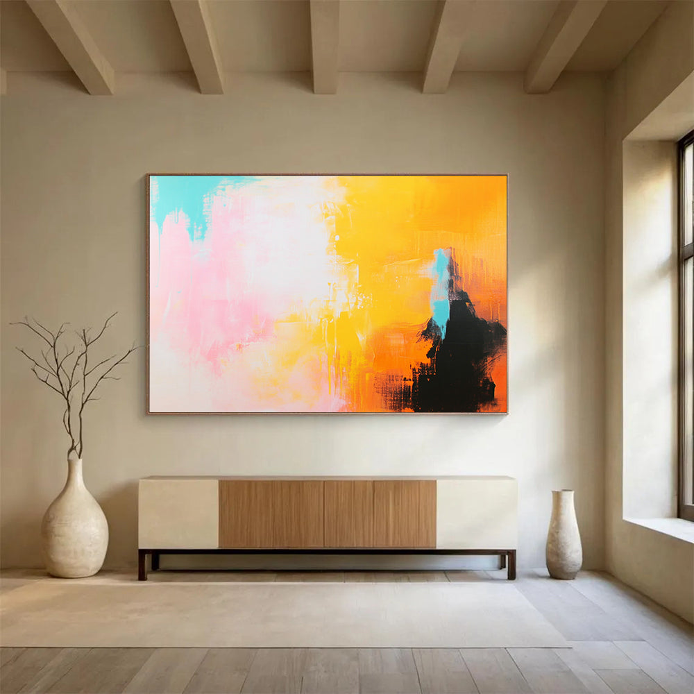 Vibrant Color Mix Abstract Painting with Pink Yellow and Blue DYP413