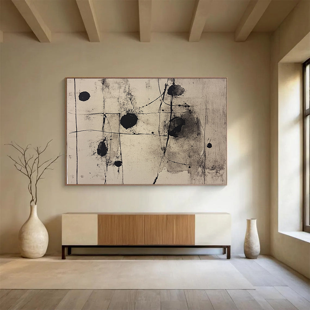 Black and White Ink - Style Abstract Painting with Spontaneous Marks DYP253
