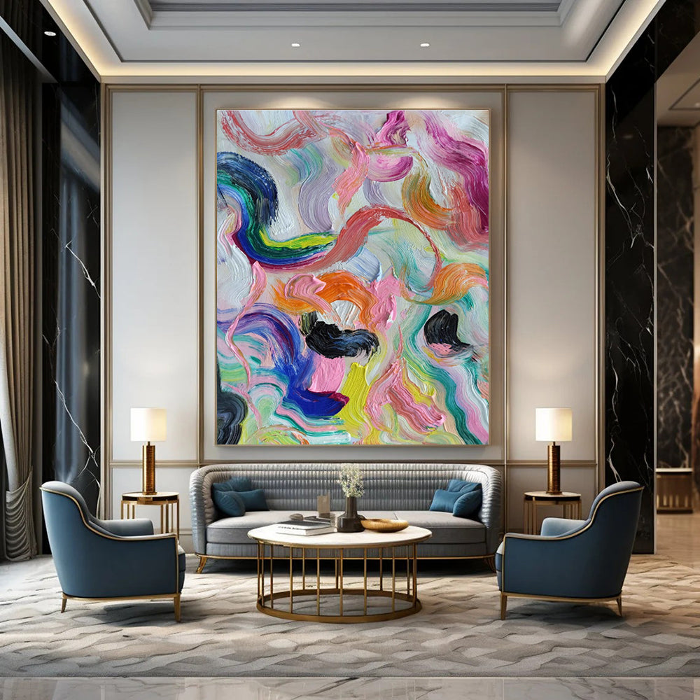Oversized Hand - Painted Abstract Canvases for Living Room Media Walls and Cottage Dining Porches DLZ0780