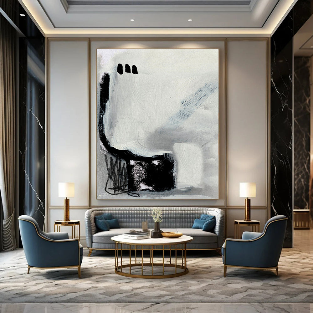 Small - scale Minimalist Abstract with Gray and Black Elements Painting ADGE205