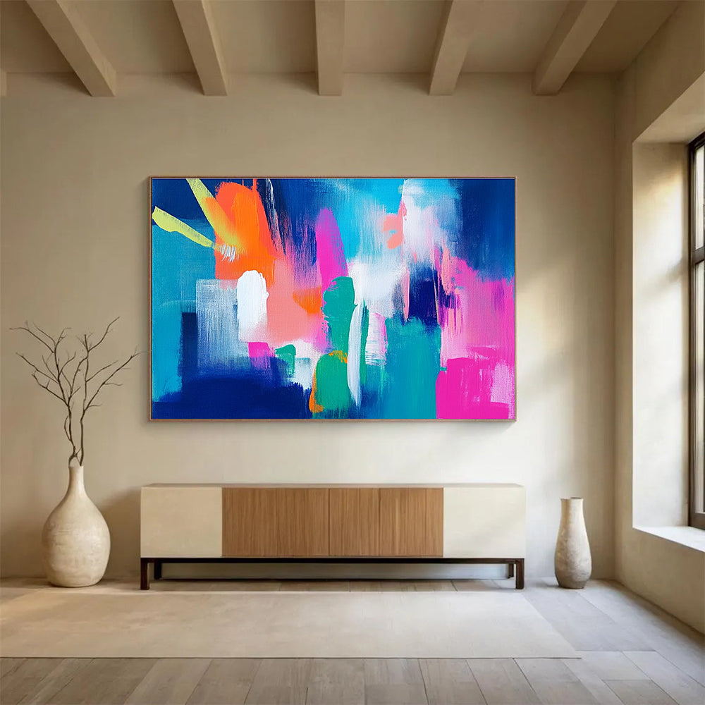 Bright Color Block Abstract Painting with Blue Background DYP153