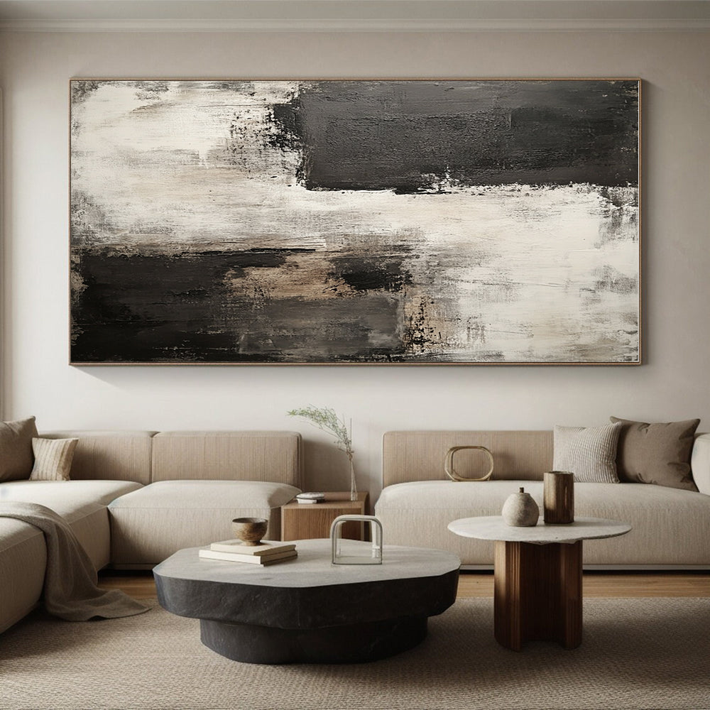 Black White and Gray Abstract Painting with Layered Neutrals GER426