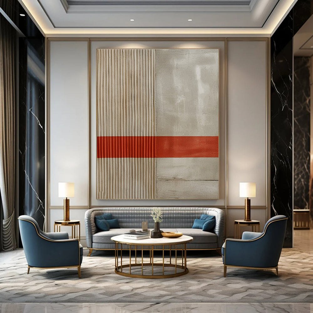 Beige White Red Minimalist Painting ADGE007
