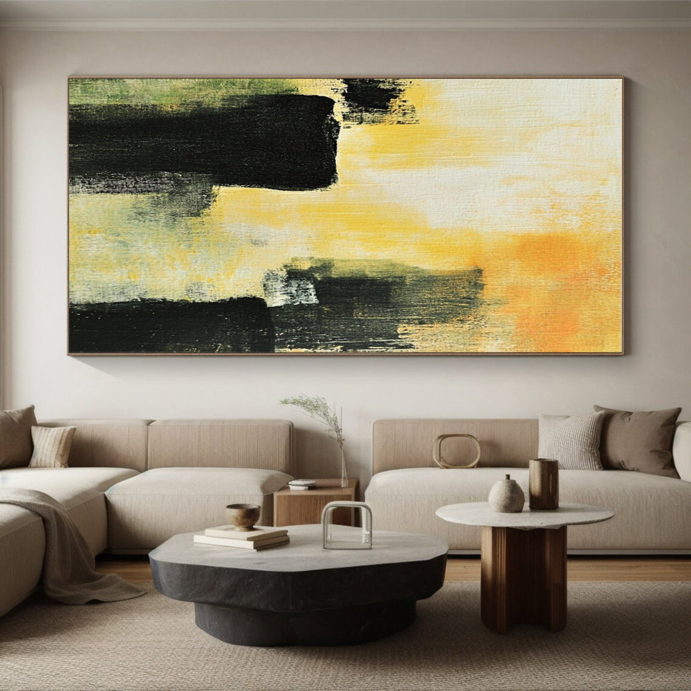 Yellow and Black Abstract Painting with Bold Forms GER433