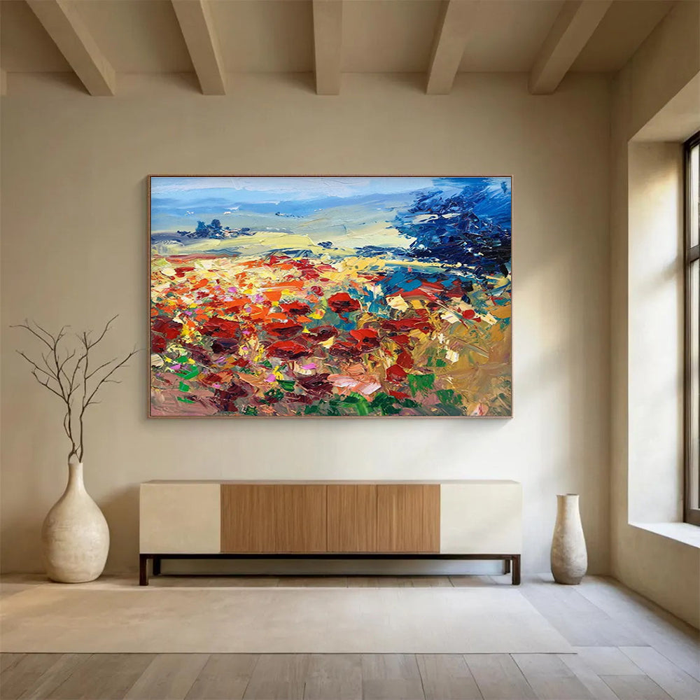Colorful Poppy Field Abstract Painting THY475