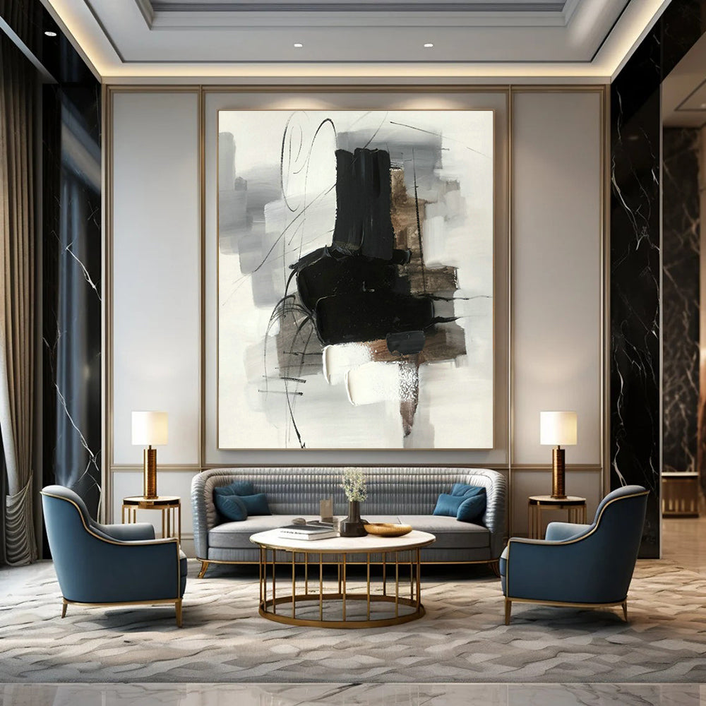 Oversized Hand-Painted Abstract Canvas for Dining Room & Entryway DLZ1287