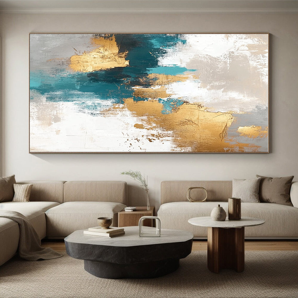Teal - Gold Abstract with Gray, White, and Beige GER328