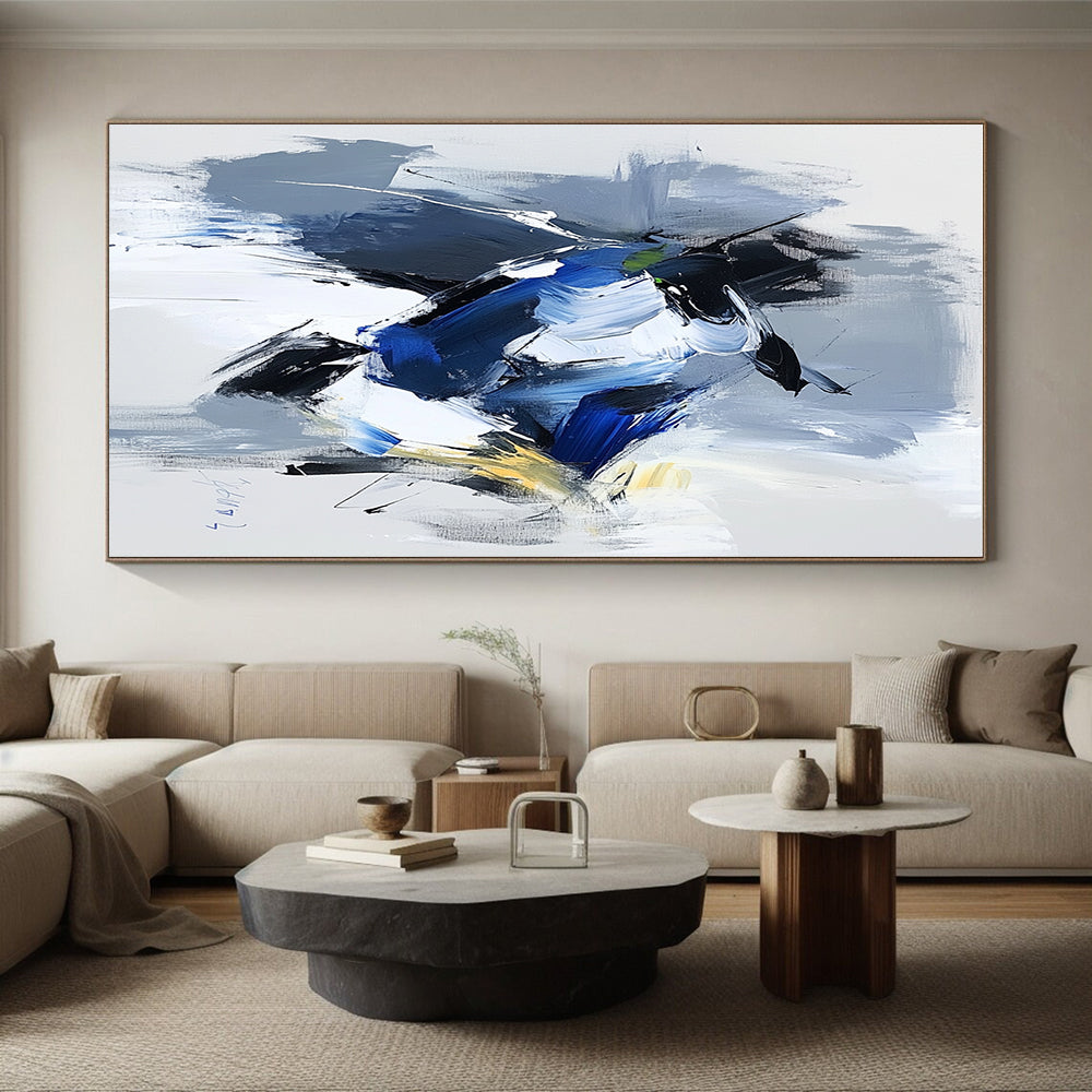Blue Gray Abstract Painting with Dynamic Color Blocks GER781