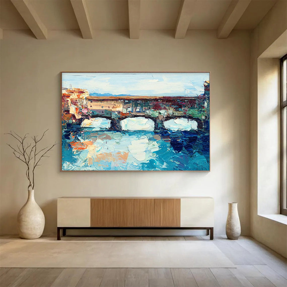 Arched Bridge Over River Impasto Painting THY455