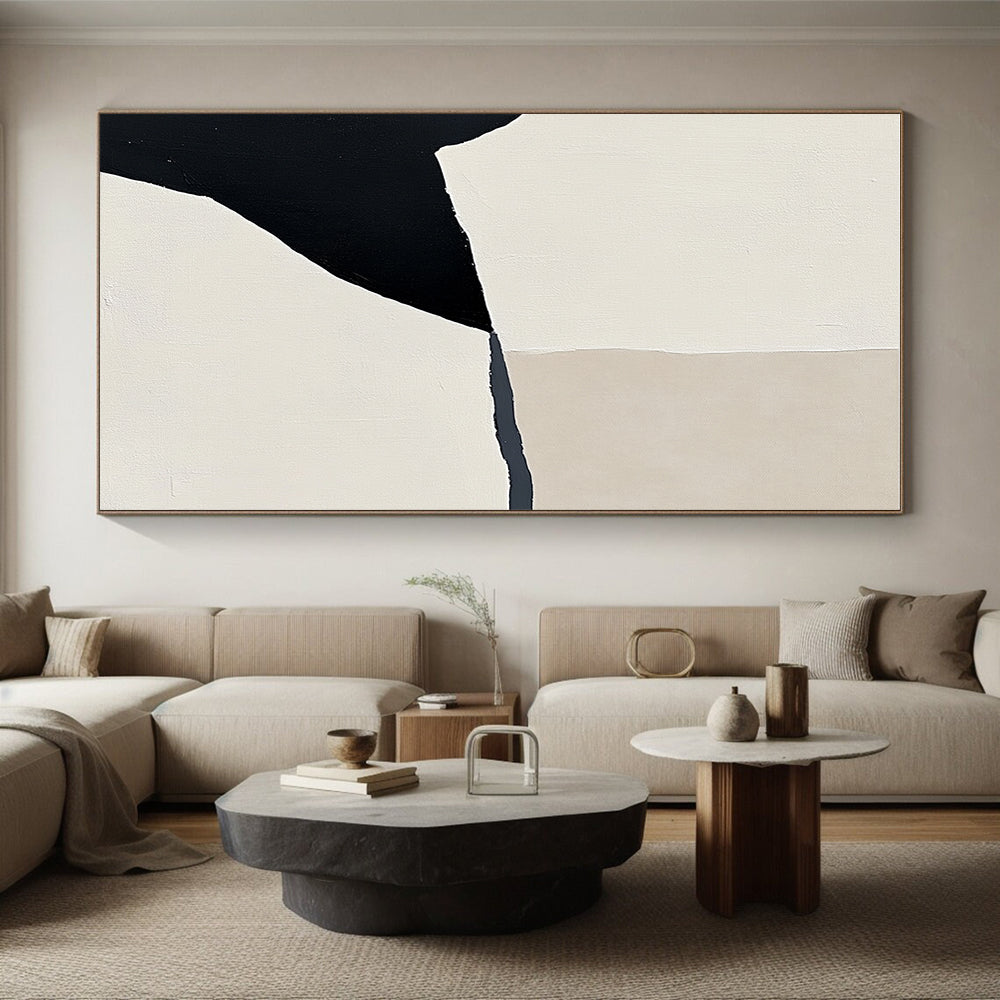 Black and Beige Abstract Painting with Geometric Shapes GER160