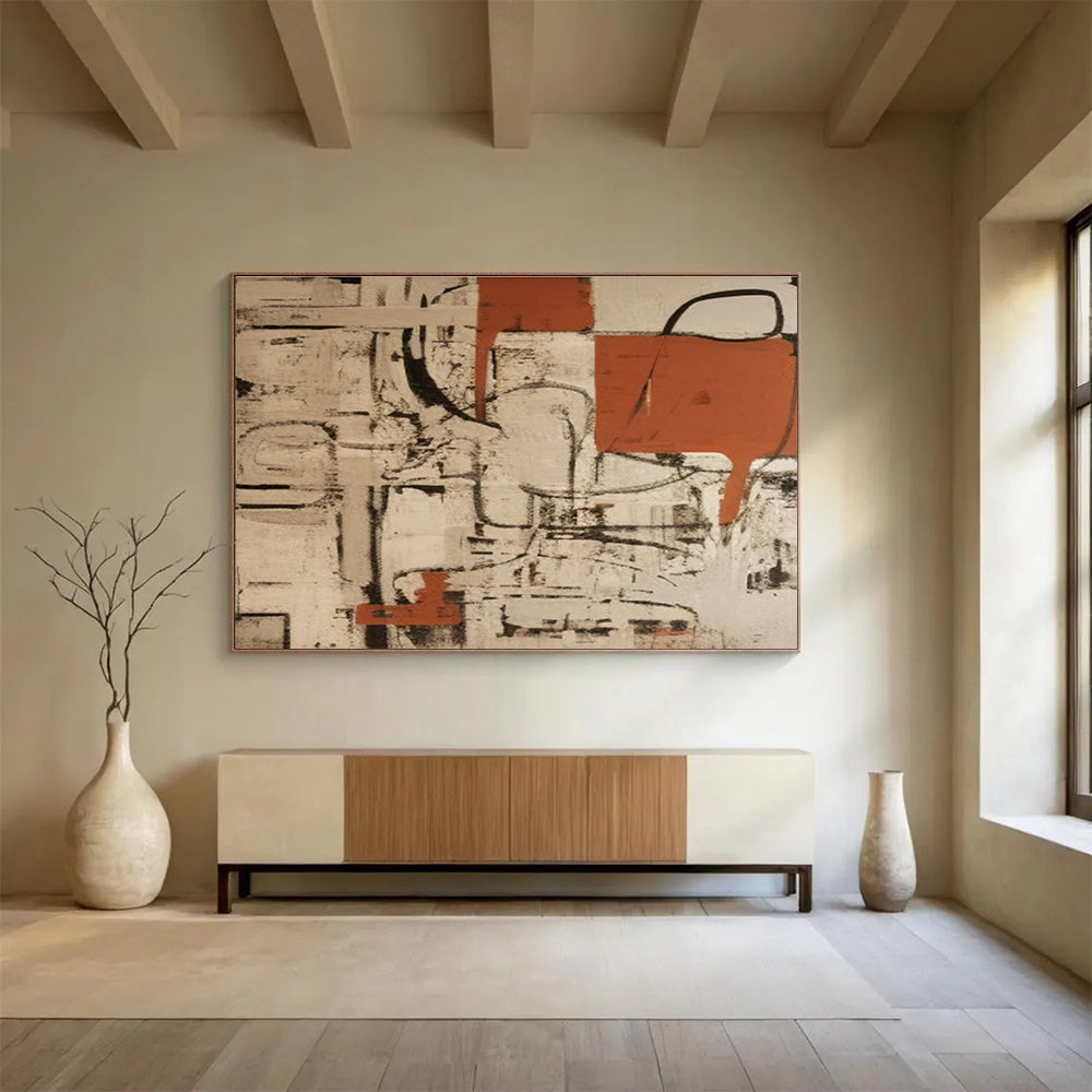 Red Black and Beige Abstract Painting THY098
