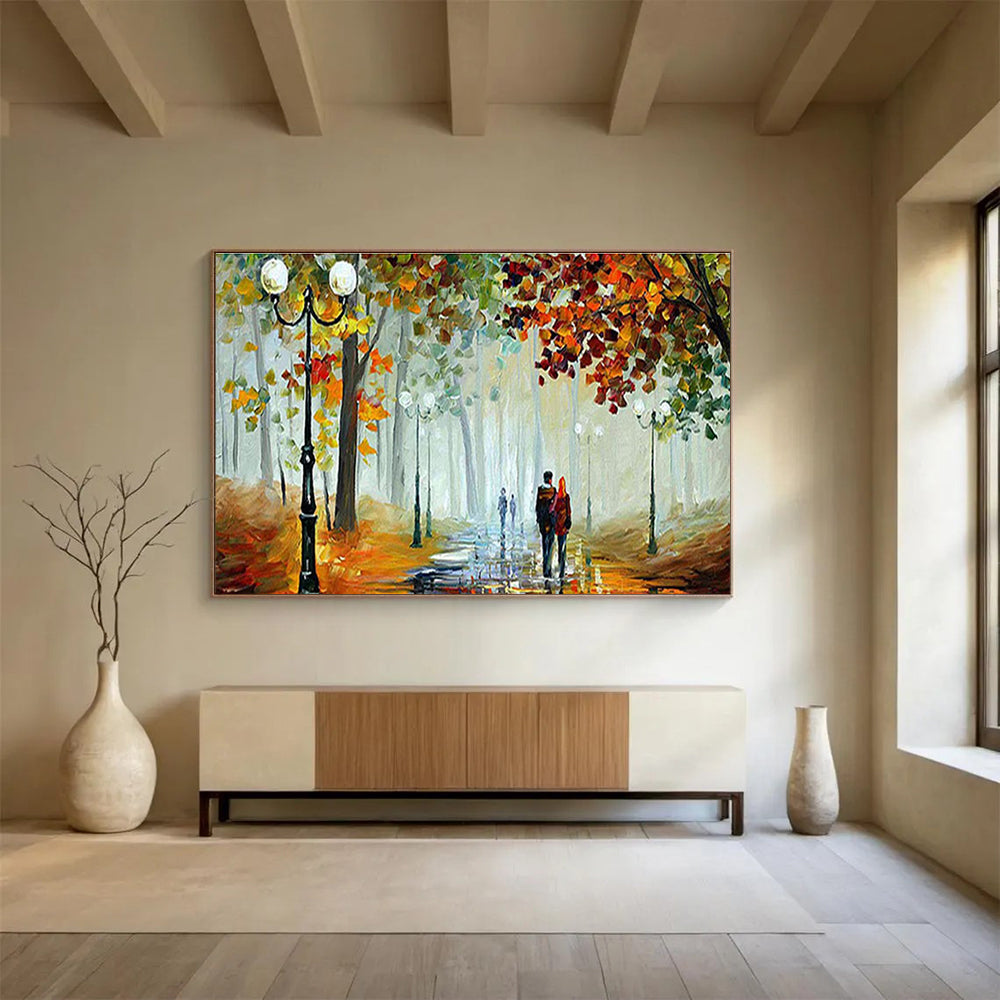 Autumn Park Stroll Abstract Painting with Warm Autumn Tones THY225