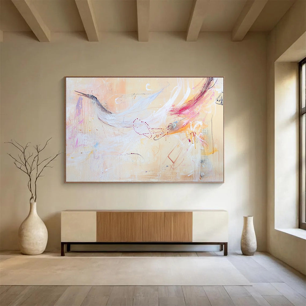 Ethereal Abstract Birds Painting with Soft Tones DYP543