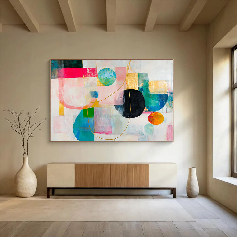 Abstract Composition with Gold Accents and Colorful Shapes DYP533