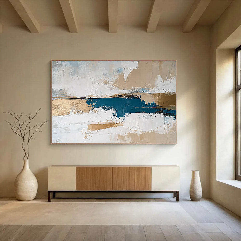 Beige and Blue Abstract with Gold Accents Painting DYP471