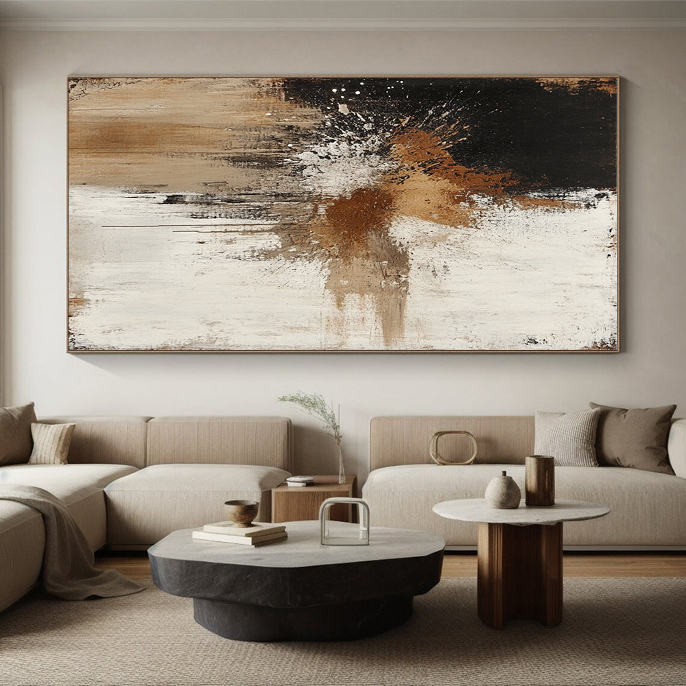 Black Brown White Abstract Painting with Splatter Effects GER773