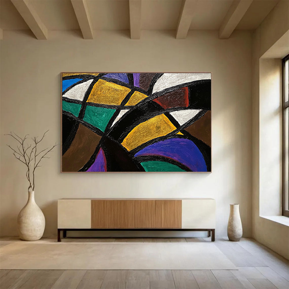 Colorful Geometric - Interlocking Shapes Abstract Painting DYP032
