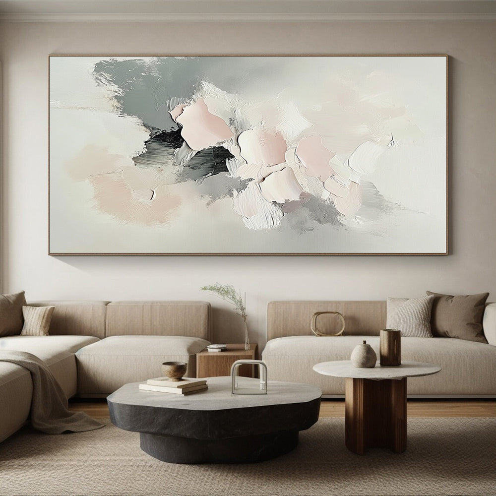 Light Pink Gray Abstract Painting with 3D - like Textures GER766
