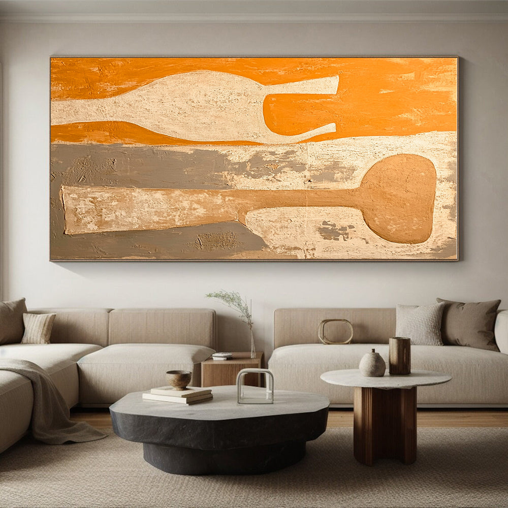 Orange Gray and Beige Vase - Shaped Abstract Painting with Textured Background GER060