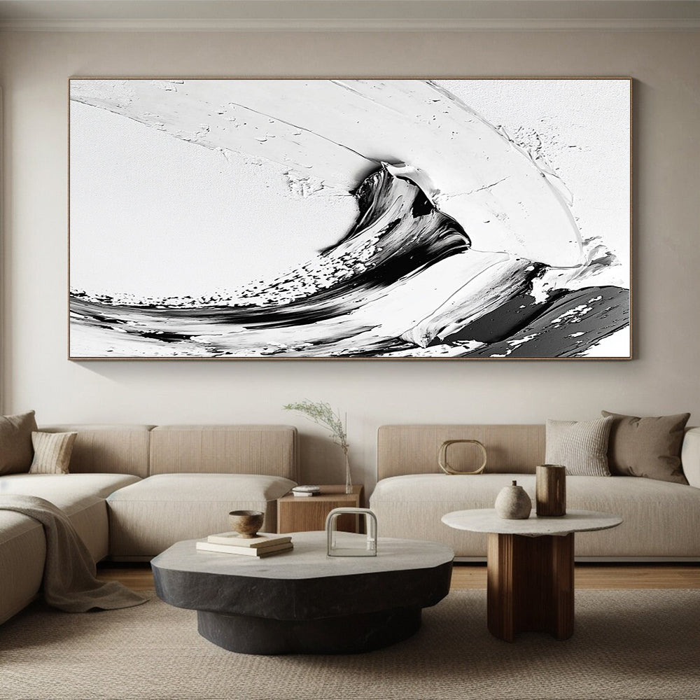 Curved Black White Abstract with Bold Brushstrokes GER351