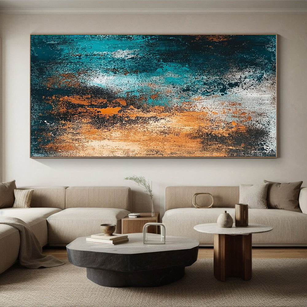 Teal and Orange Textured Abstract with Dynamic Layers GER289
